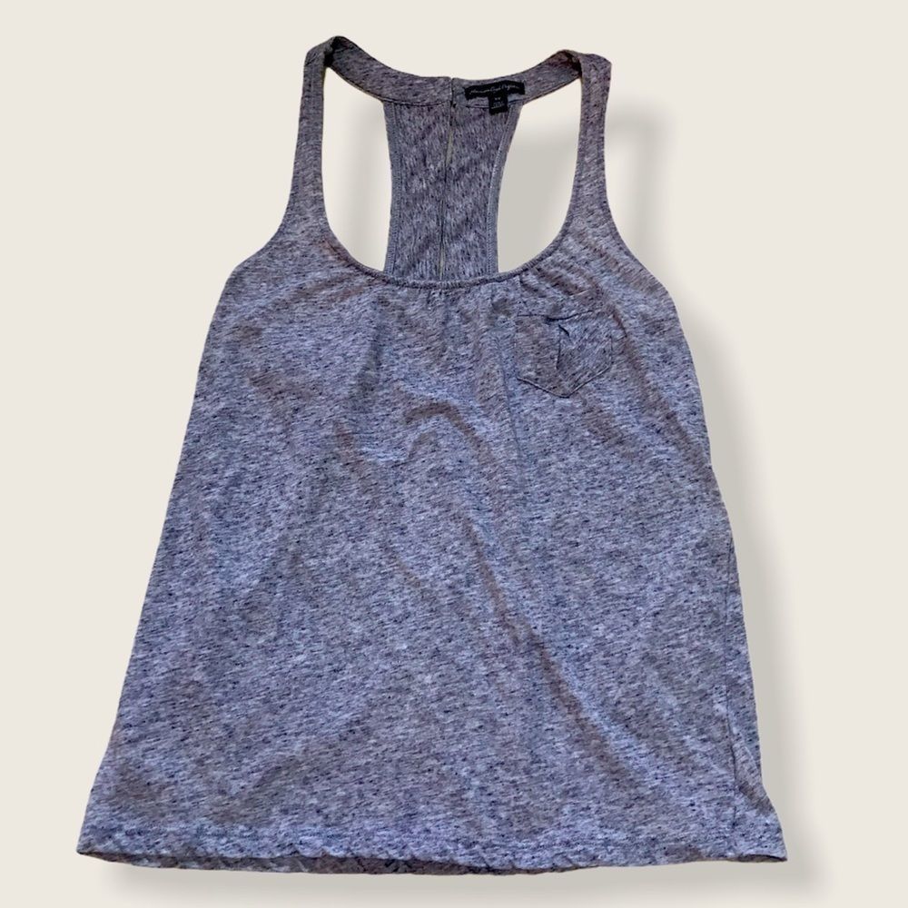 🦅 AEO Linen Blend Heathered Racerback Tank Top